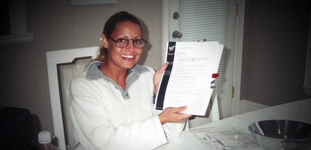 Trish with her WWF contract